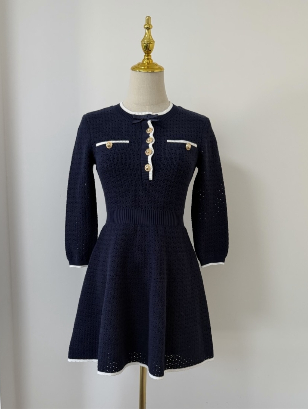 Self Portriat Navy Bow Knit Mini Dress - Picture 6 of 13